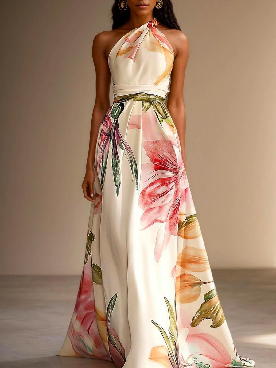 Special Halter Floral Print Maxi Dress