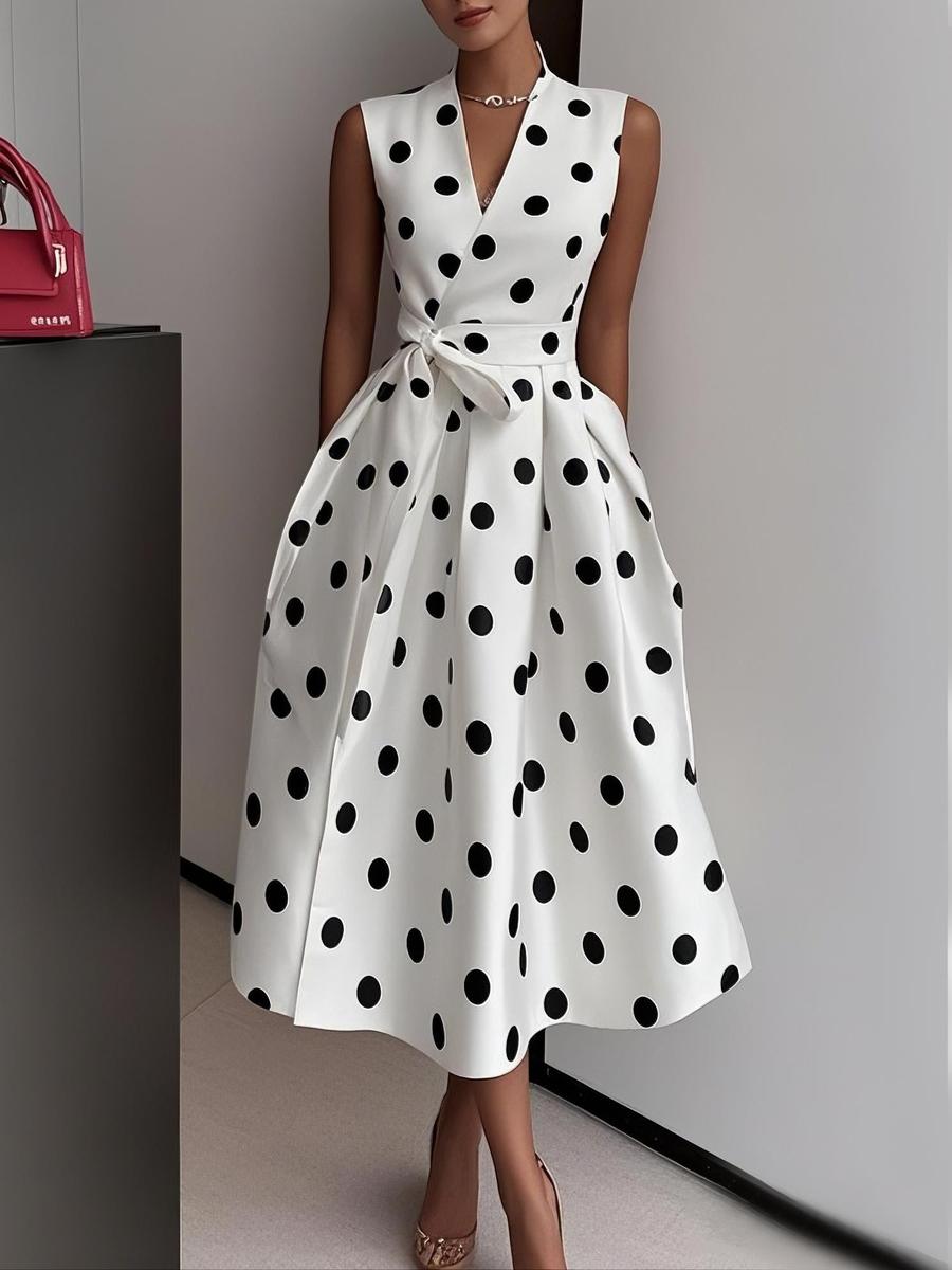 Stylish Polka Dot Sleeveless Midi Dress