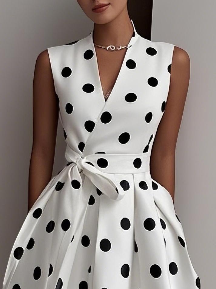Stylish Polka Dot Sleeveless Midi Dress