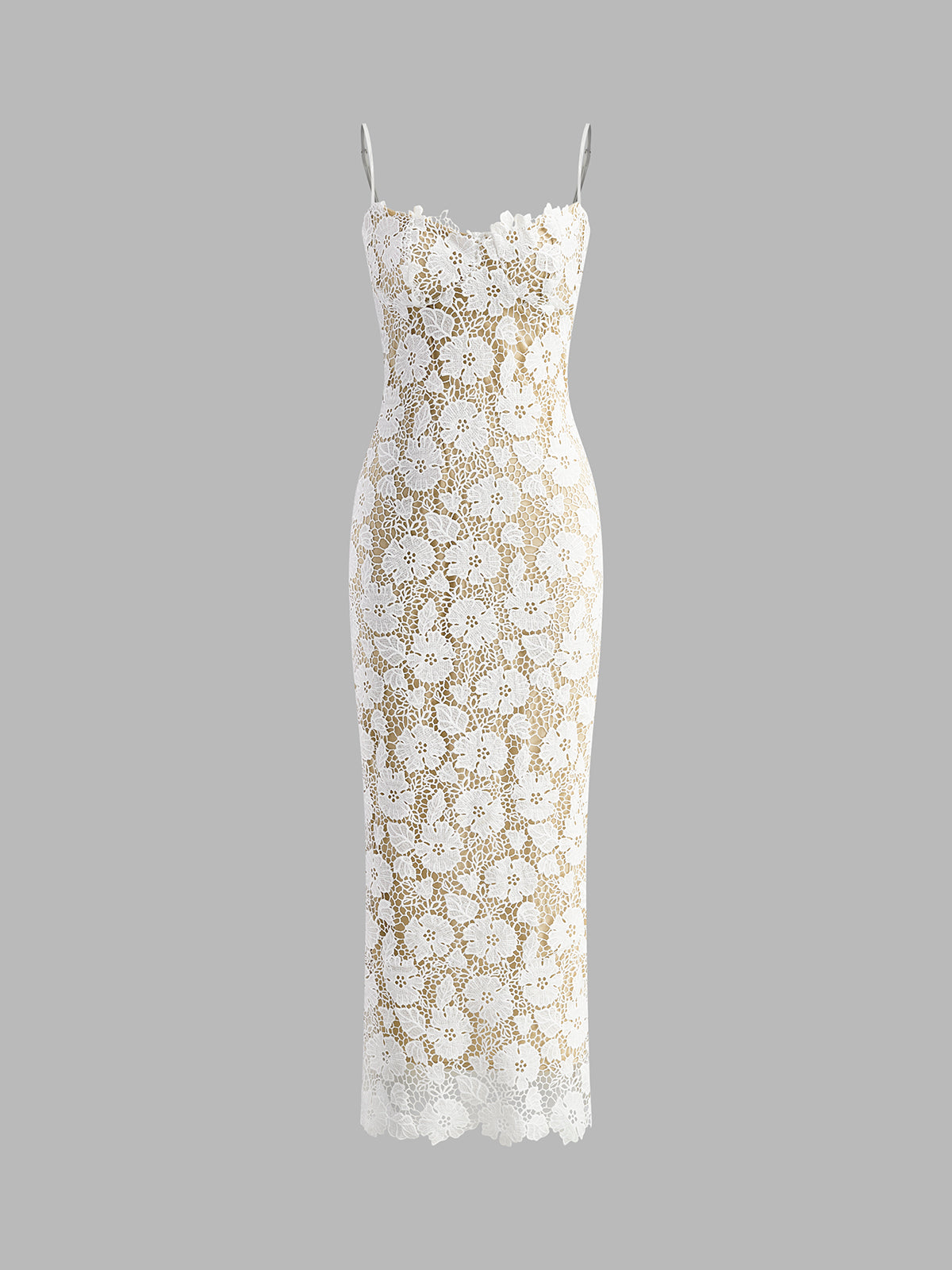 Semi-transparent Doppel-Lagen Spitzen-Cami-Kleid