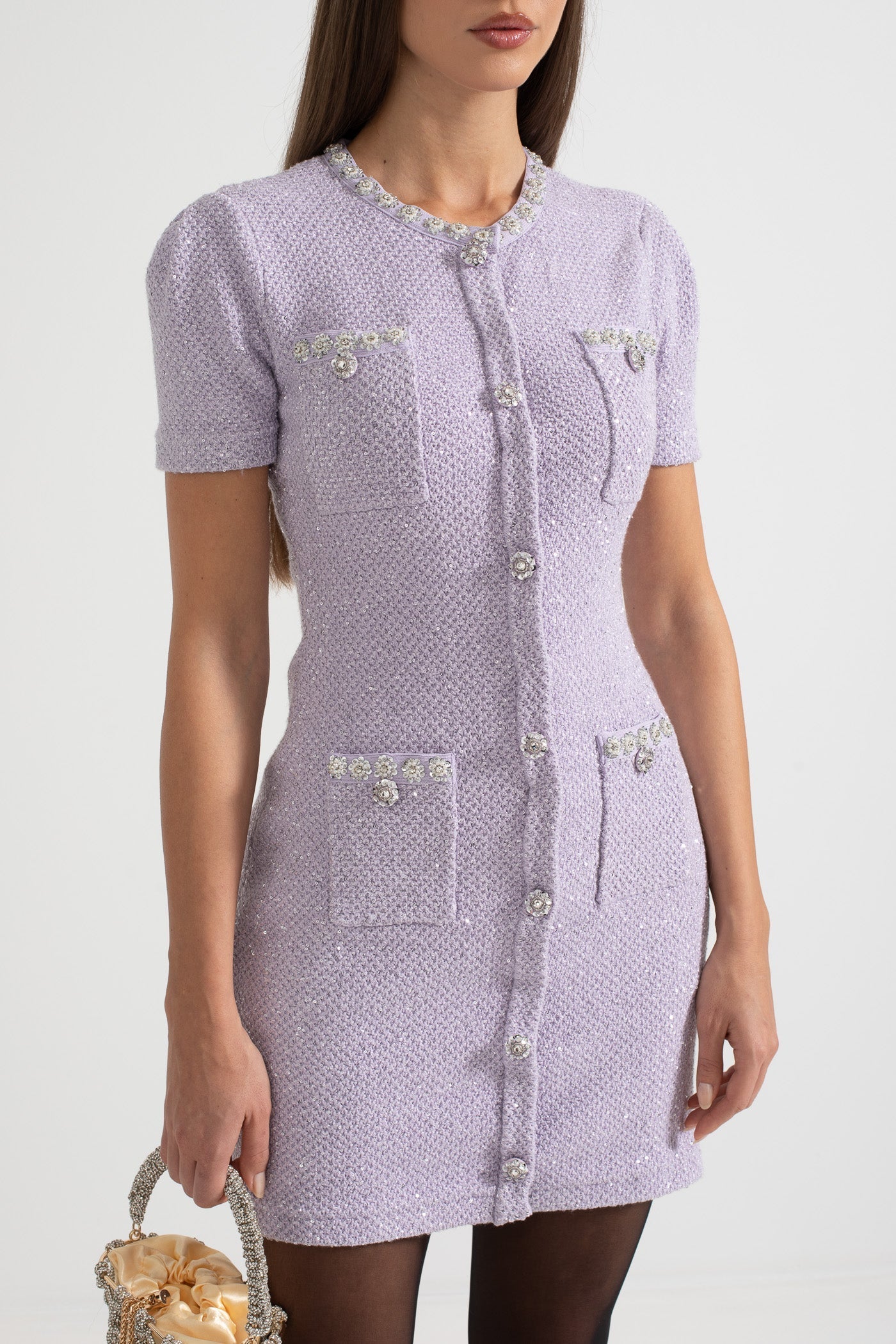 Sania- Texturiertes Minimodekleid mit Fronttaschen - Lila