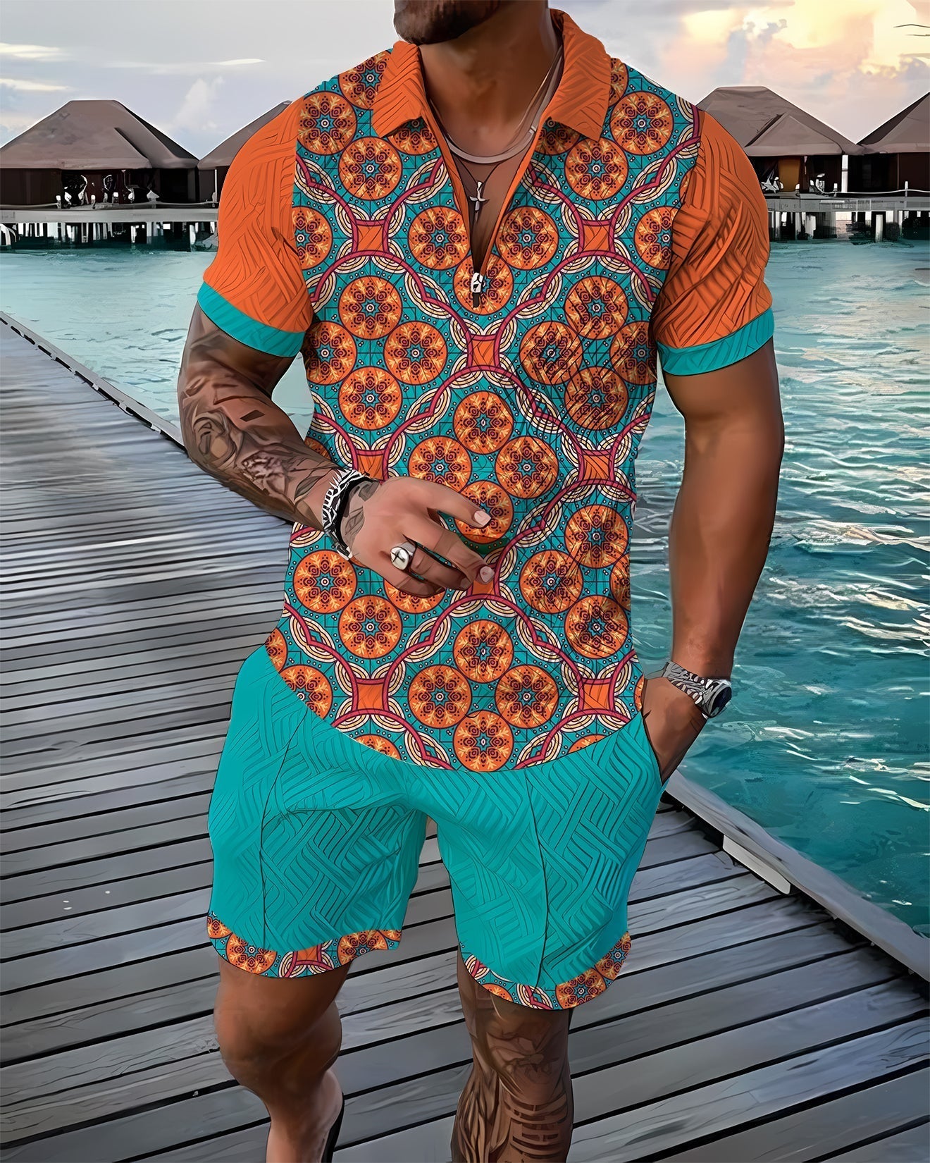 FINN | AZURBLAUES POLOSHIRT- UND SHORTS-SET