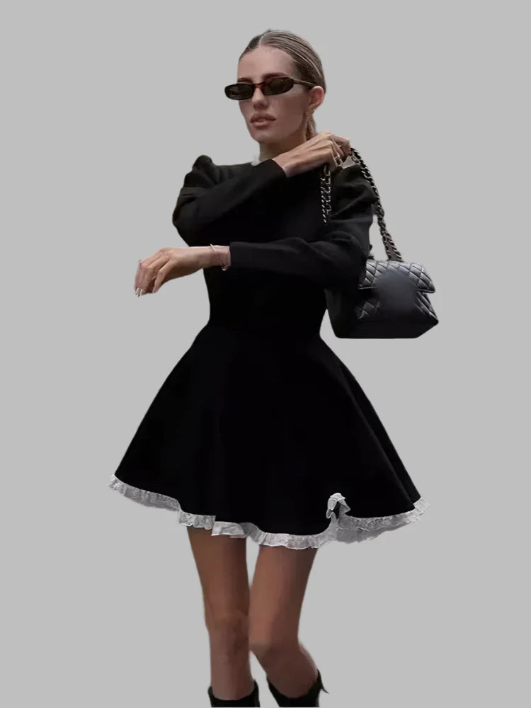 Raina - Retro-Strickkleid mit Rundhalsausschnitt aus Spitze