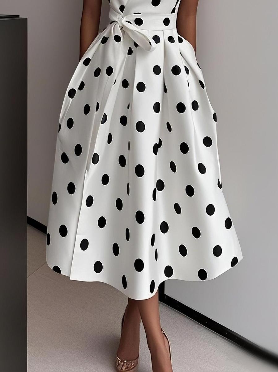 Stylish Polka Dot Sleeveless Midi Dress