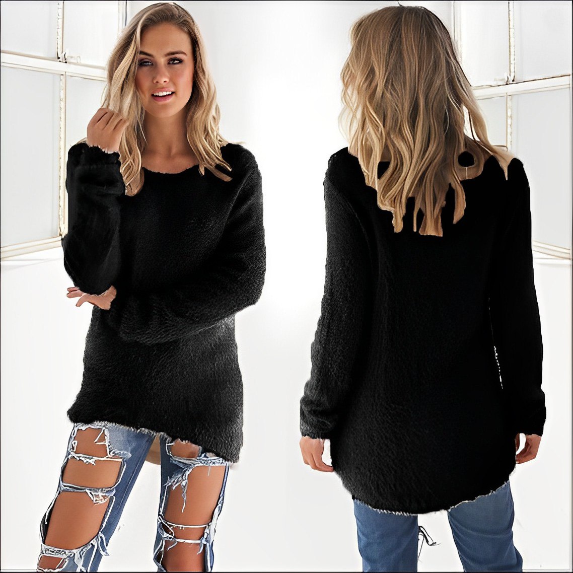 Amelia - 2023 Lässiger Langarm-Pullover mit O-Ausschnitt