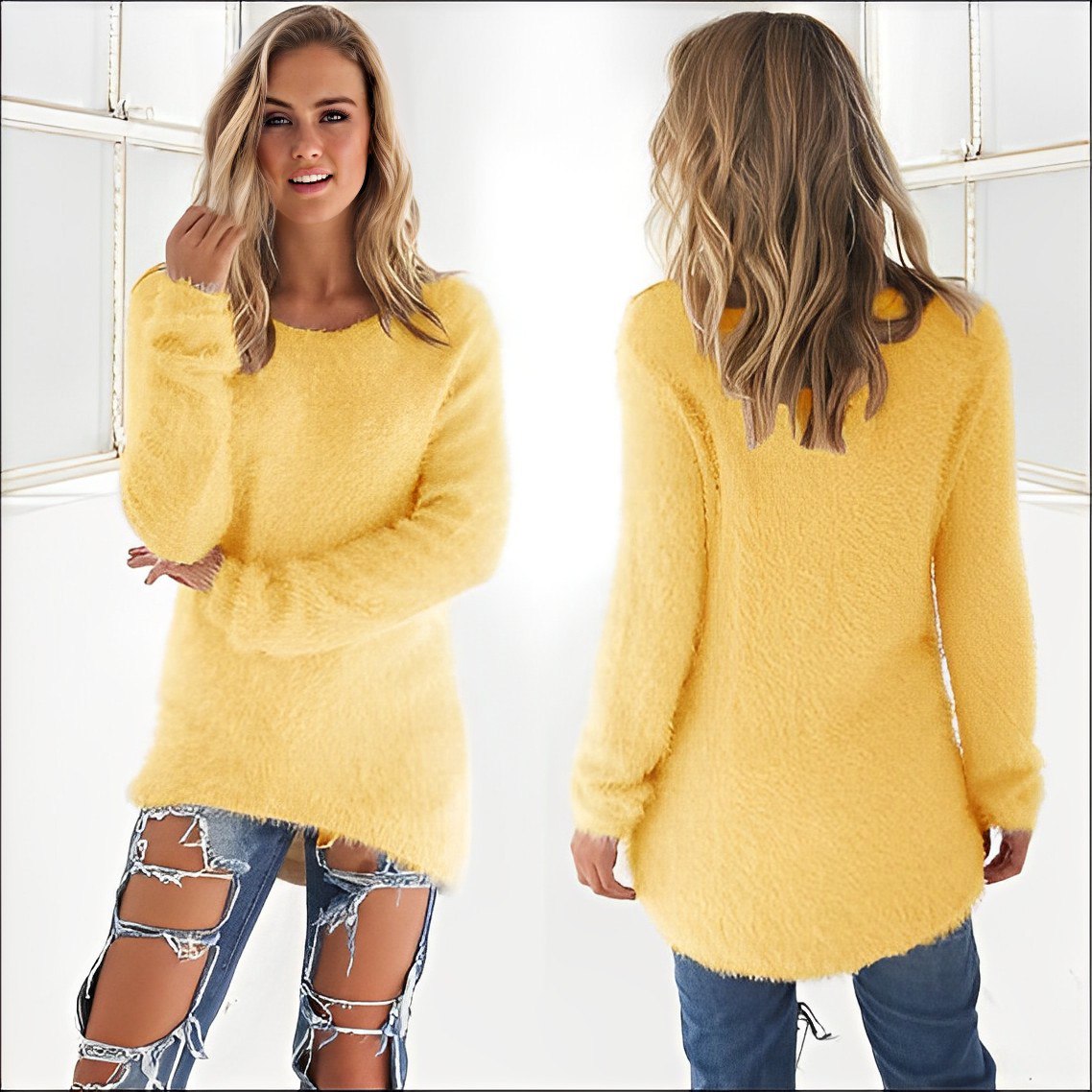 Amelia - 2023 Lässiger Langarm-Pullover mit O-Ausschnitt