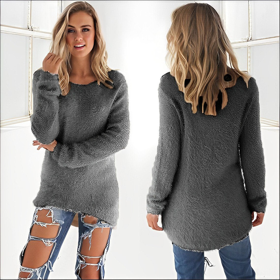 Amelia - 2023 Lässiger Langarm-Pullover mit O-Ausschnitt