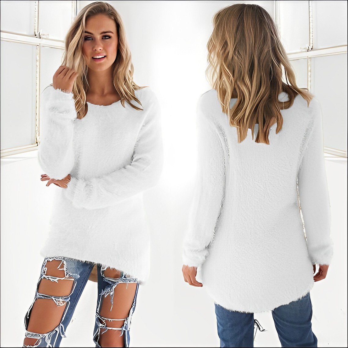 Amelia - 2023 Lässiger Langarm-Pullover mit O-Ausschnitt