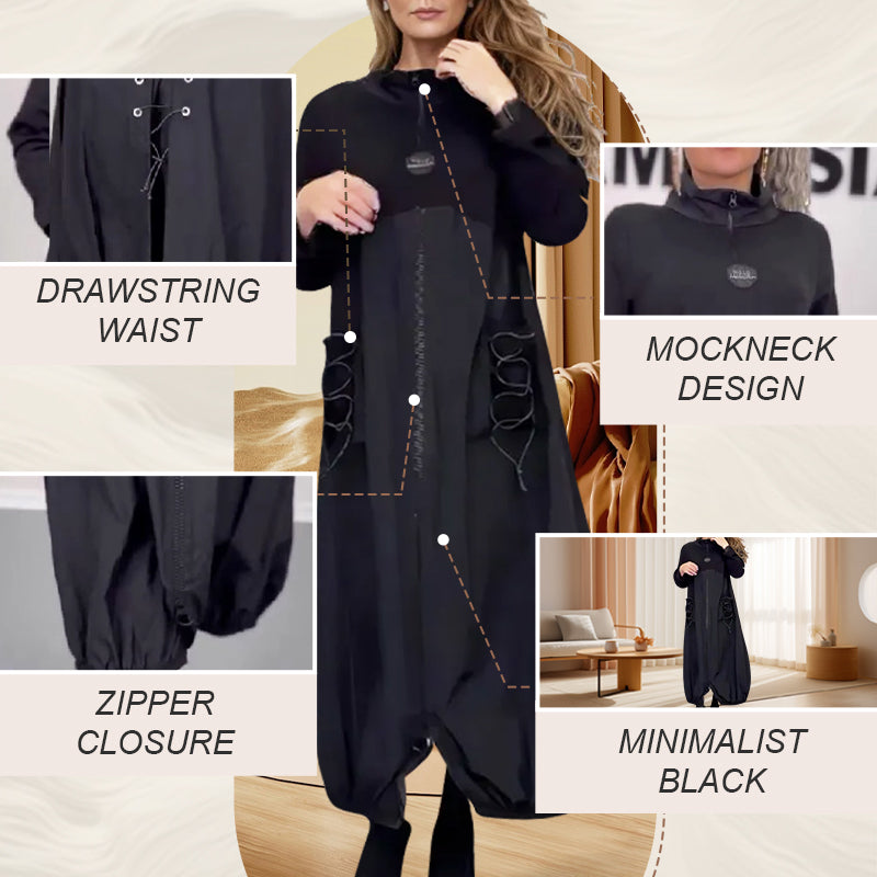 đLangärmeliges Kleid mit Mokkakragen und Kordelzugăkostenloser Versandă