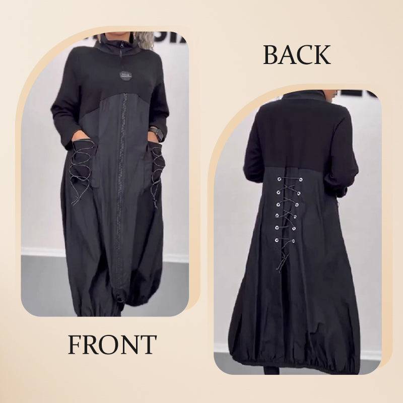 đLangärmeliges Kleid mit Mokkakragen und Kordelzugăkostenloser Versandă