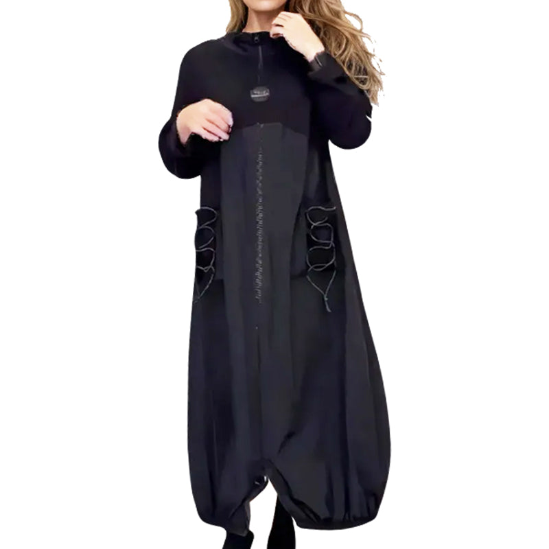 đLangärmeliges Kleid mit Mokkakragen und Kordelzugăkostenloser Versandă