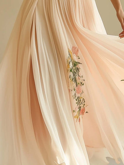 Elegant V-Neck Short Sleeve Maxi Dress
