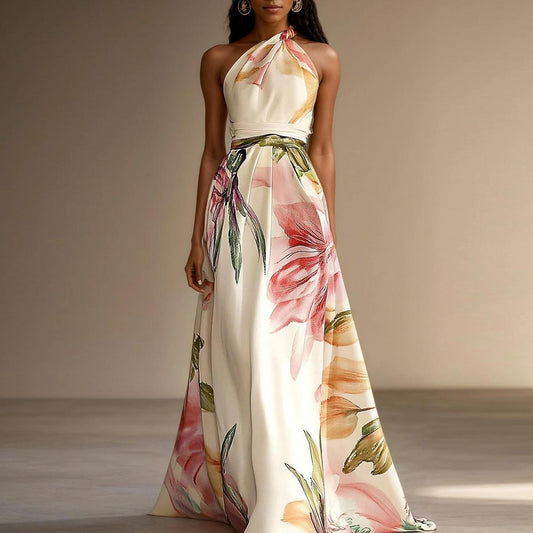Special Halter Floral Print Maxi Dress