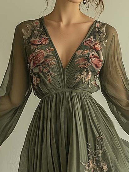 Popular Floral Print V-Neck Maxi Dress