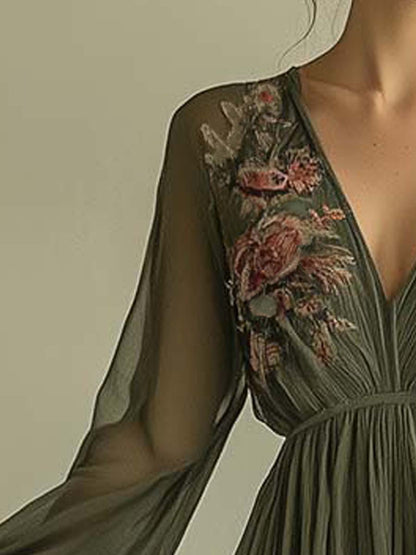 Popular Floral Print V-Neck Maxi Dress