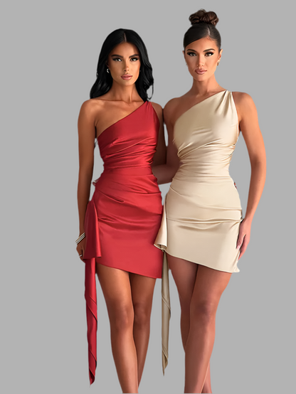 Lisa- Schräg Schulter ärmelloses Kleid