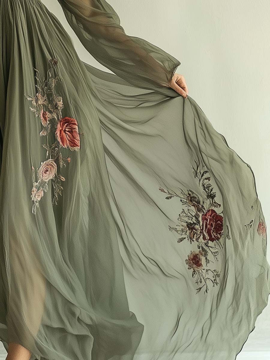 Popular Floral Print V-Neck Maxi Dress