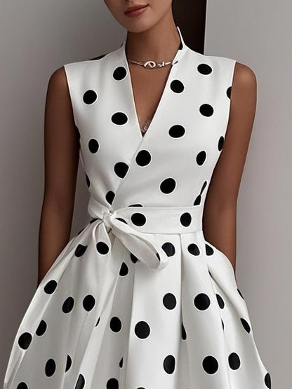 Stylish Polka Dot Sleeveless Midi Dress