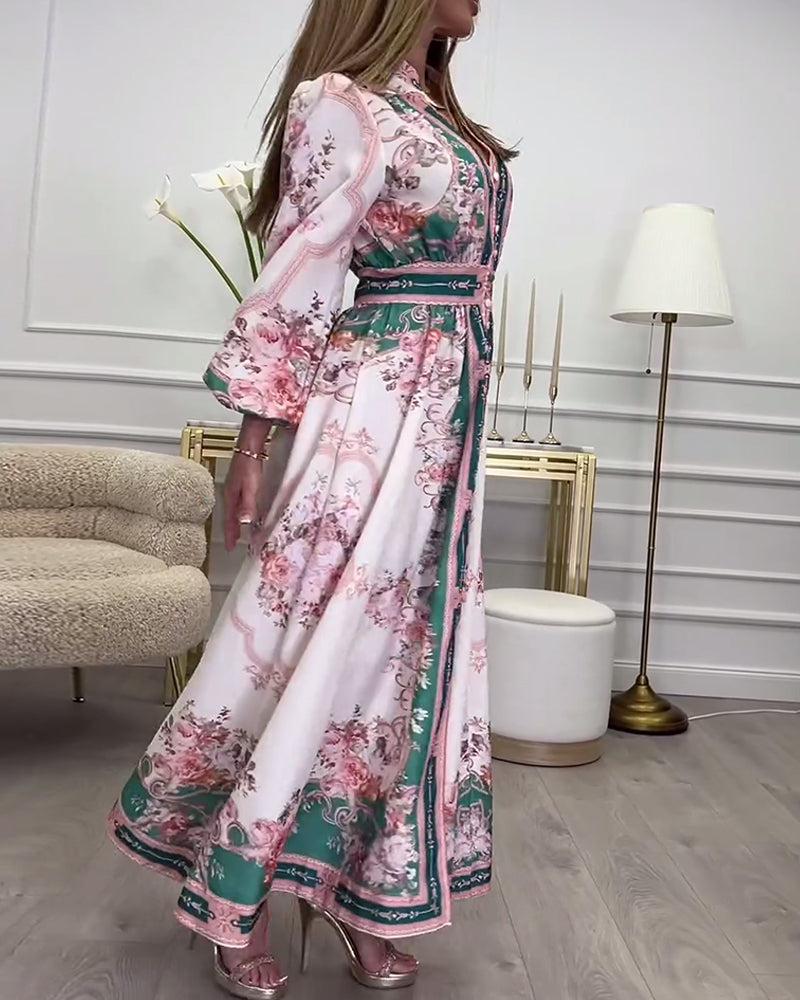 Chic Pink Long Sleeve Maxi Dress