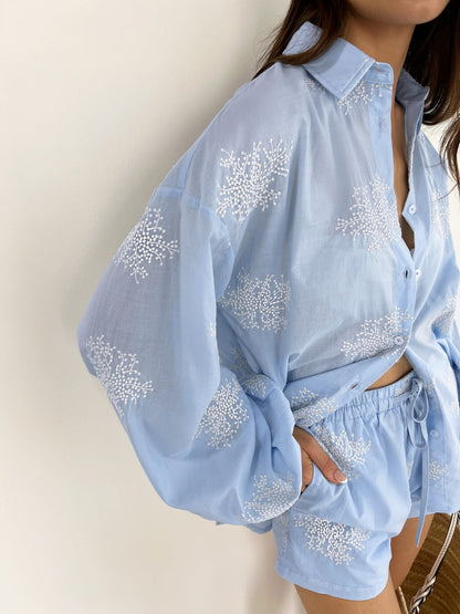 Pflanzenstickerei Legere Shorts Set