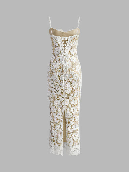 Semi-transparent Doppel-Lagen Spitzen-Cami-Kleid