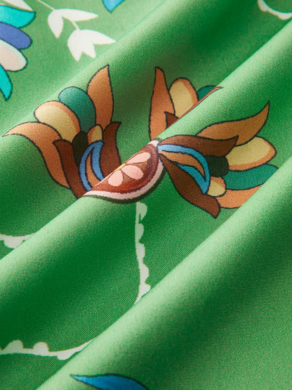 Boho Langärmliges Knopf Blütenkleid