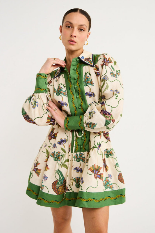 Mauricette Mini-Kleid – Boho-Chic mit Ballonärmeln
