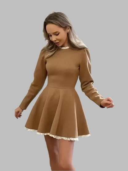 Raina - Retro-Strickkleid mit Rundhalsausschnitt aus Spitze