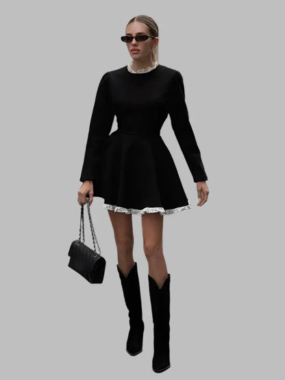 Raina - Retro-Strickkleid mit Rundhalsausschnitt aus Spitze