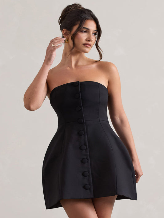 Anniston | Schwarzes Bandeau-tailliertes Mini-Kleid