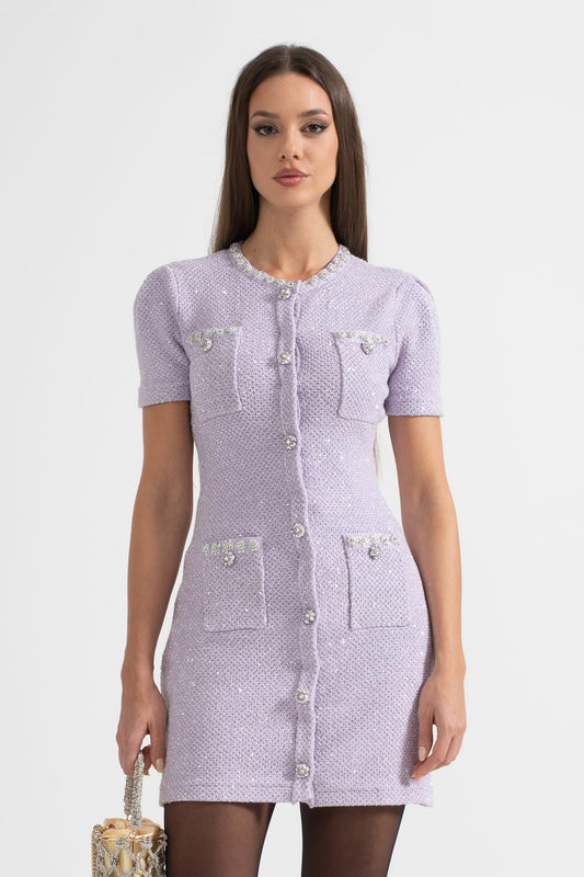 Sania- Texturiertes Minimodekleid mit Fronttaschen - Lila