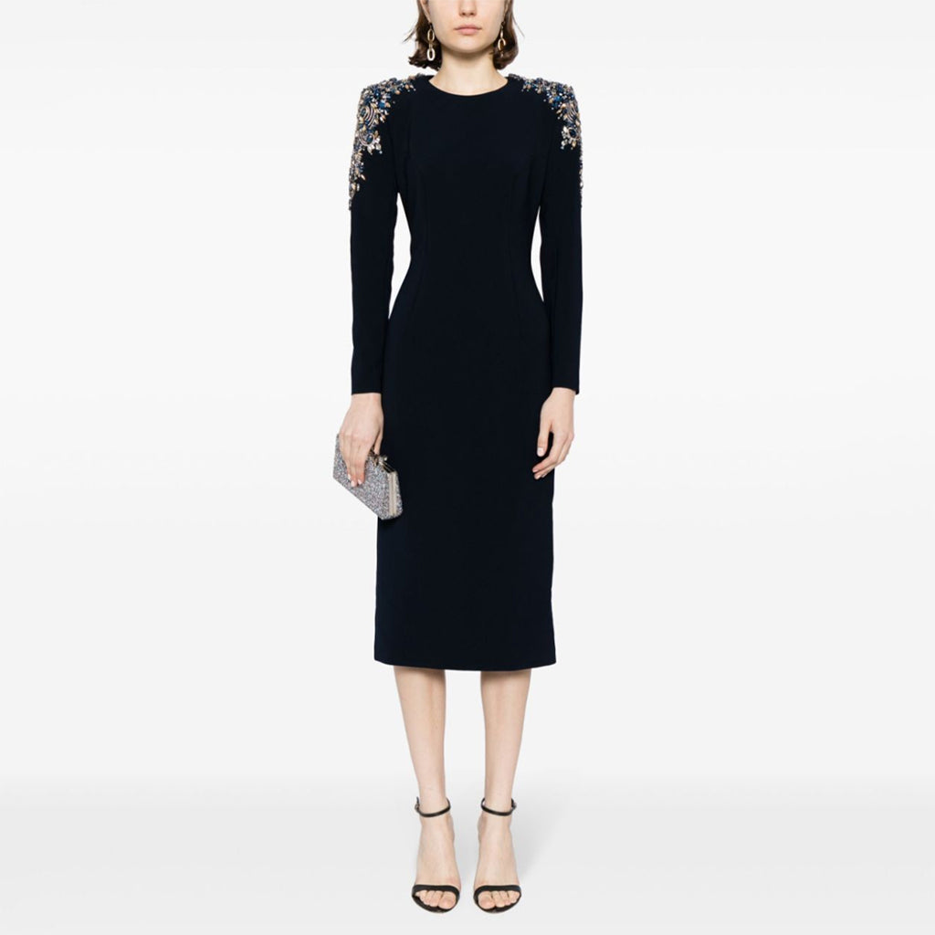 Glitzerndes, mit Kristallen verziertes,  Schulter-Midikleid