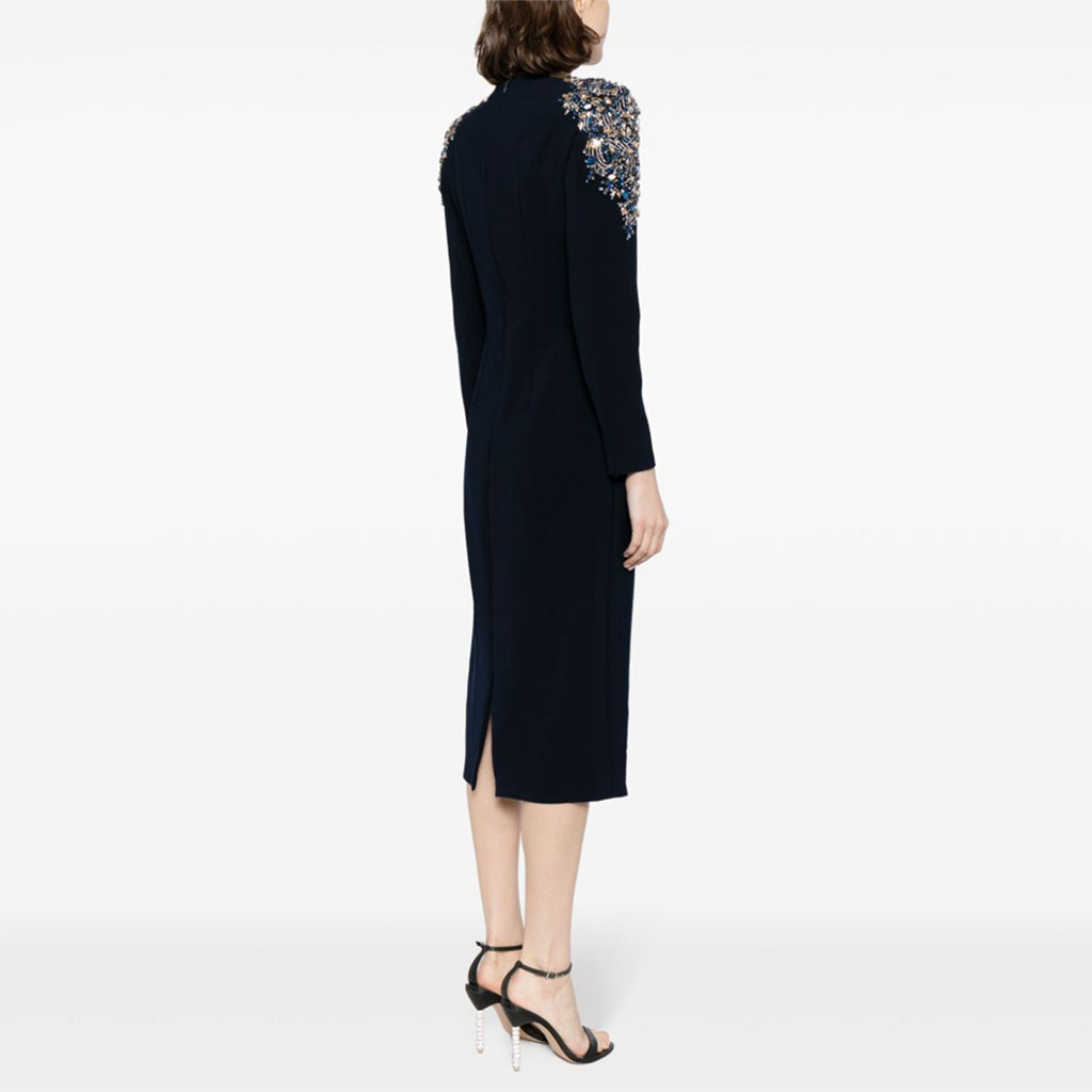 Glitzerndes, mit Kristallen verziertes,  Schulter-Midikleid